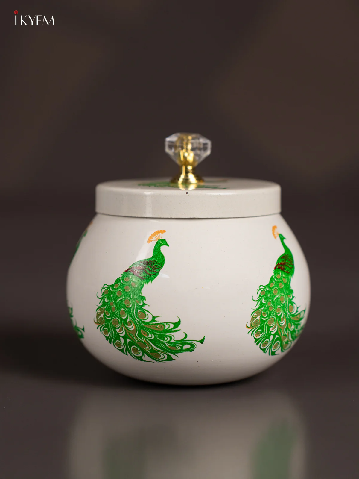 Pretty Peacock Printed White Dry Fruit Jar with Lid (3.5 Inches) - KI21210 - Image 2