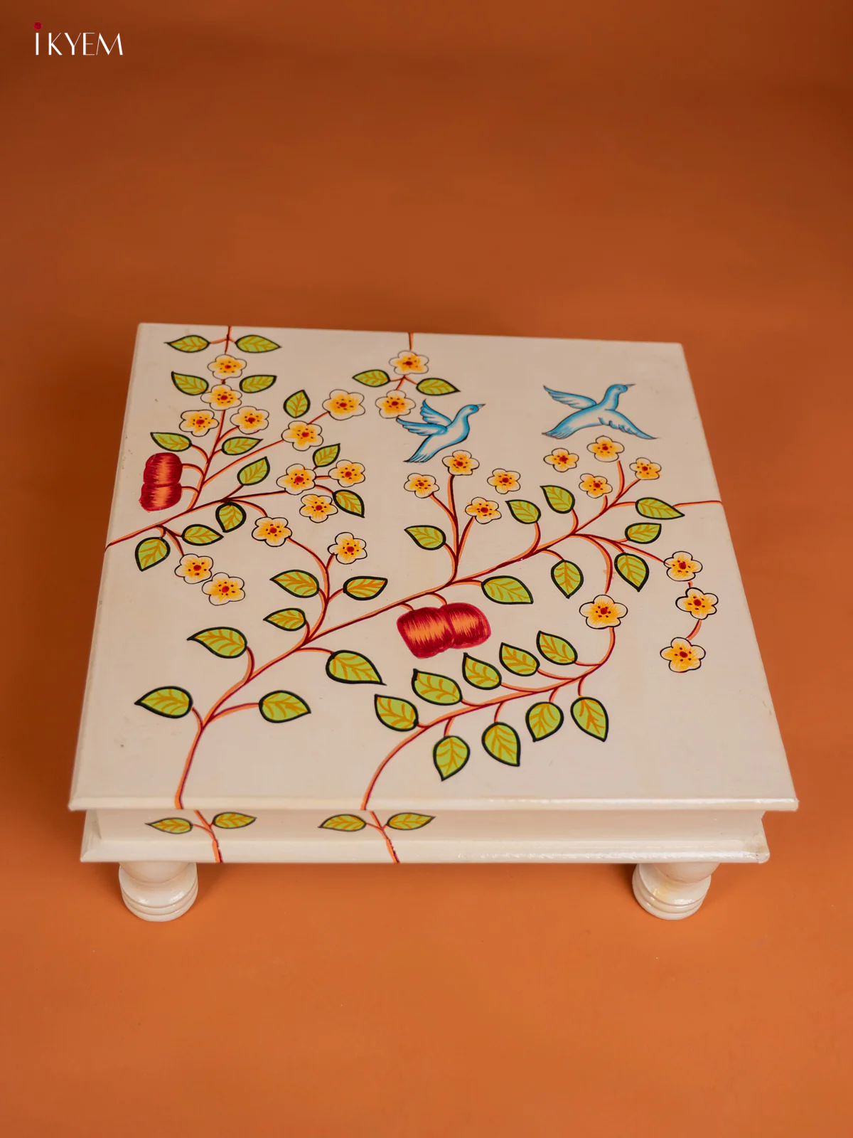 Wooden Hand painted Chowki - Floral Cream - KF16116 - Image 2