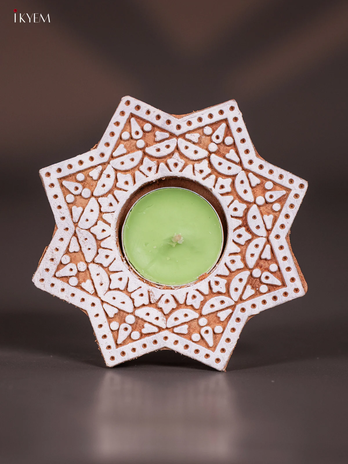 Pretty Kolam Shaped Wooden T light Candle Holders - KI12127 - Image 4