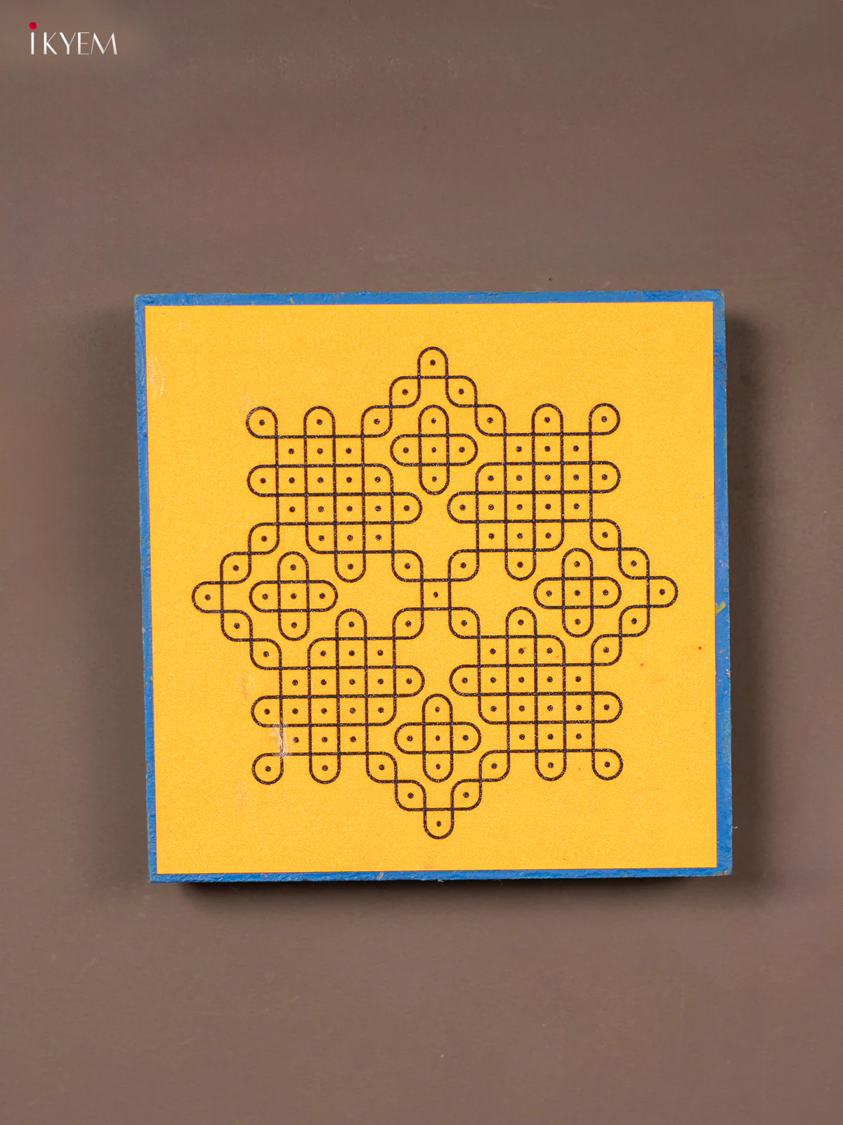 Yellow & Blue Kolam Printed Wooden Manai - KE29162