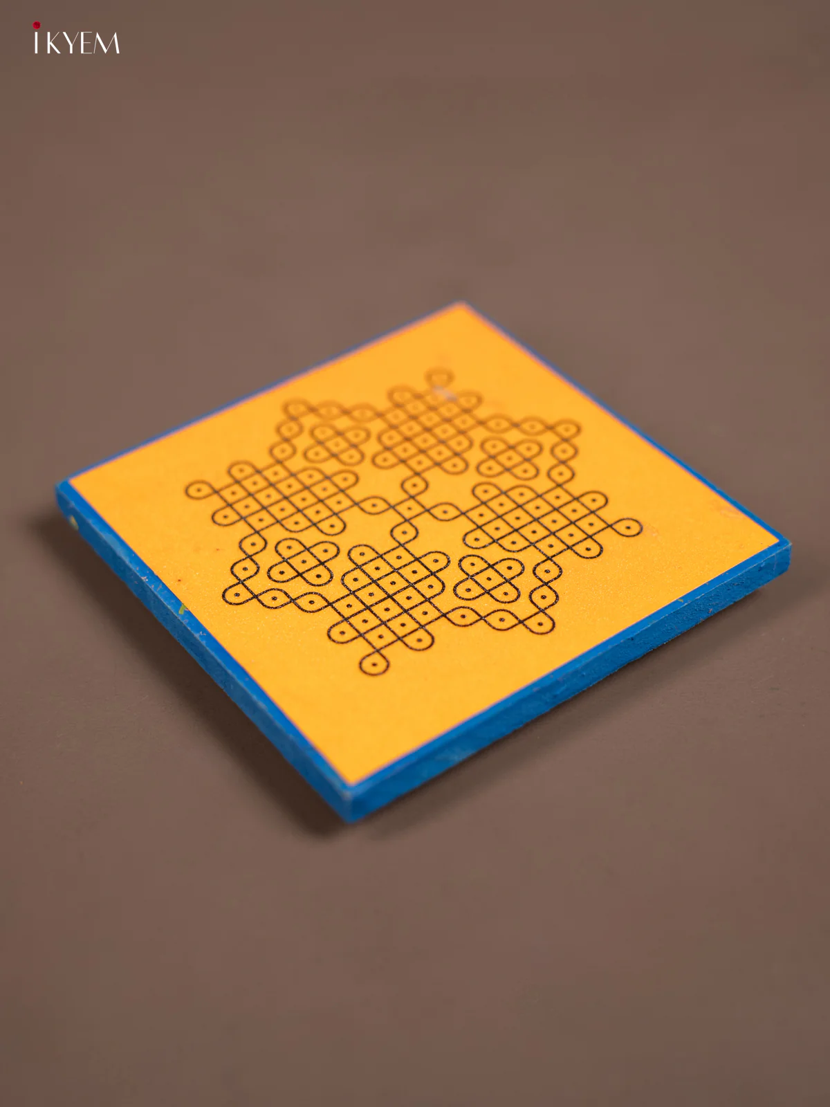 Yellow & Blue Kolam Printed Wooden Manai - KE29162 - Image 2