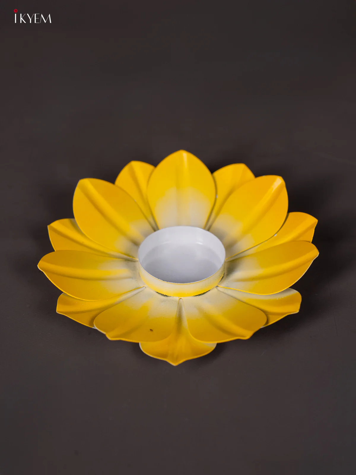 Vibrant Yellow Hand-Painted Lotus T-Light Candle Holder - KI01202