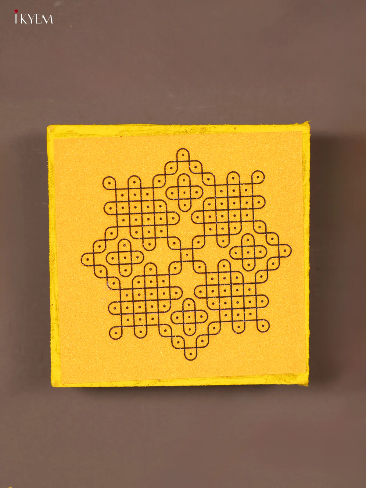 Yellow Kolam Printed Wooden Manai - KE29146