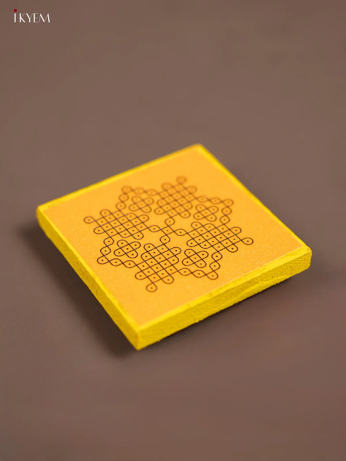 Yellow Kolam Printed Wooden Manai - KE29146 - Image 2