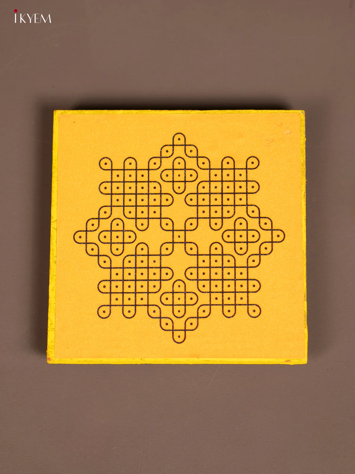 Yellow Kolam Printed Wooden Manai - KE29161