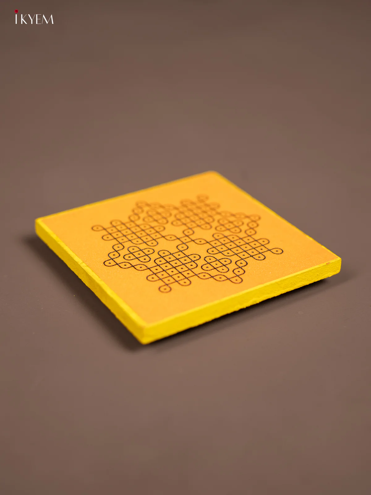 Yellow Kolam Printed Wooden Manai - KE29161 - Image 2