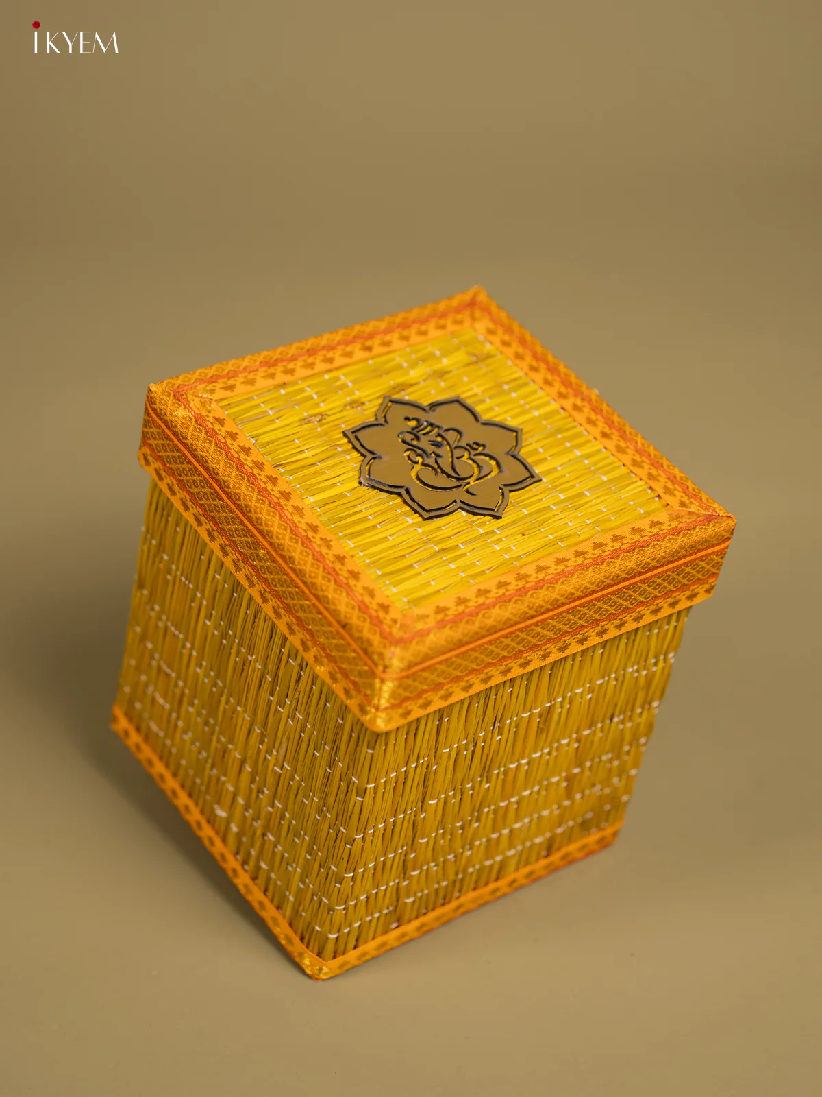 Yellow Korai Gift Box with Net Potli & Ganesha Motif - KF25164 - Image 2