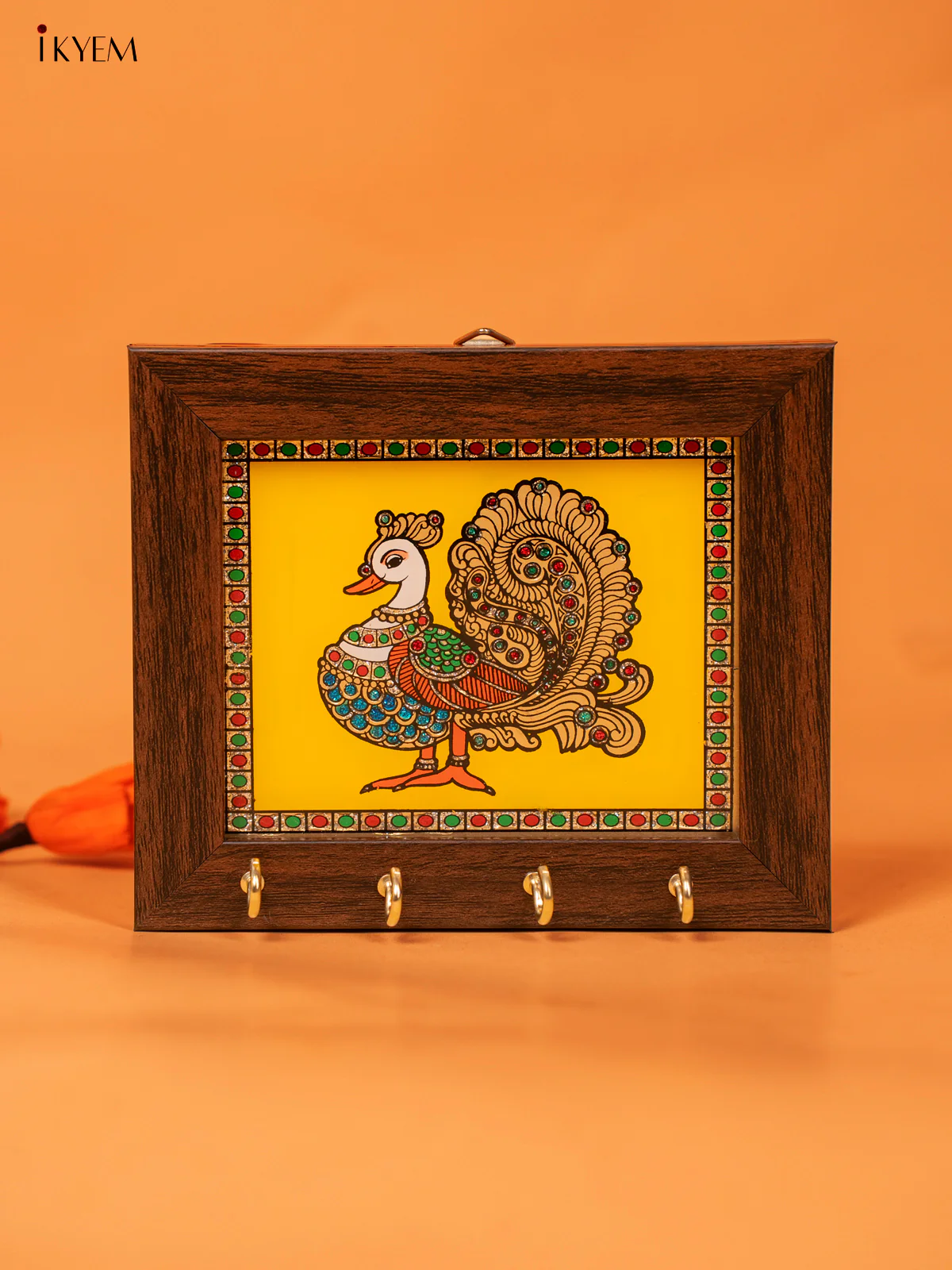 Reverse Glass Painted Keyhanger Annapakshi -Yellow - (5x6) Inches -KC07114