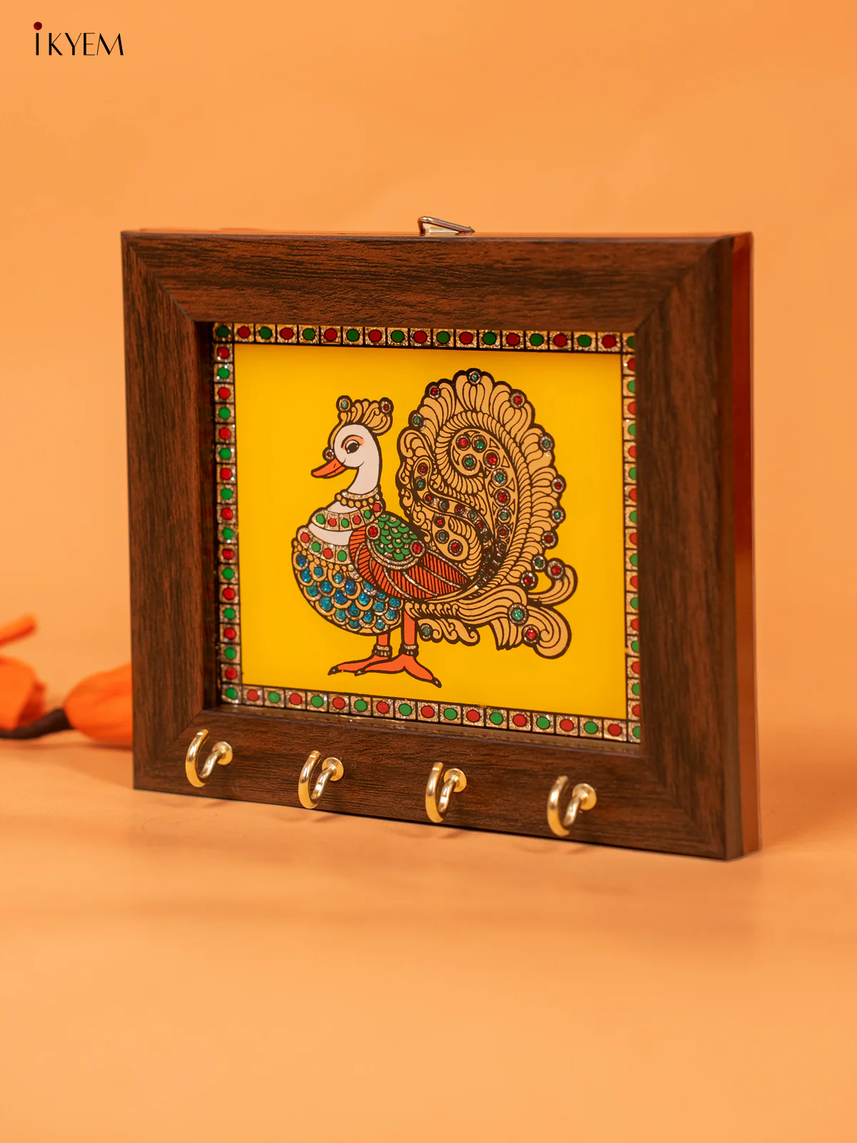 Reverse Glass Painted Keyhanger Annapakshi -Yellow - (5x6) Inches -KC07114 - Image 3