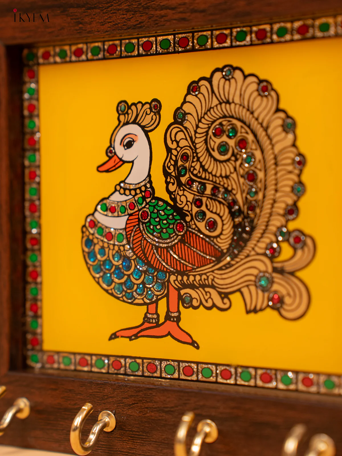 Reverse Glass Painted Keyhanger Annapakshi -Yellow - (5x6) Inches -KC07114 - Image 4