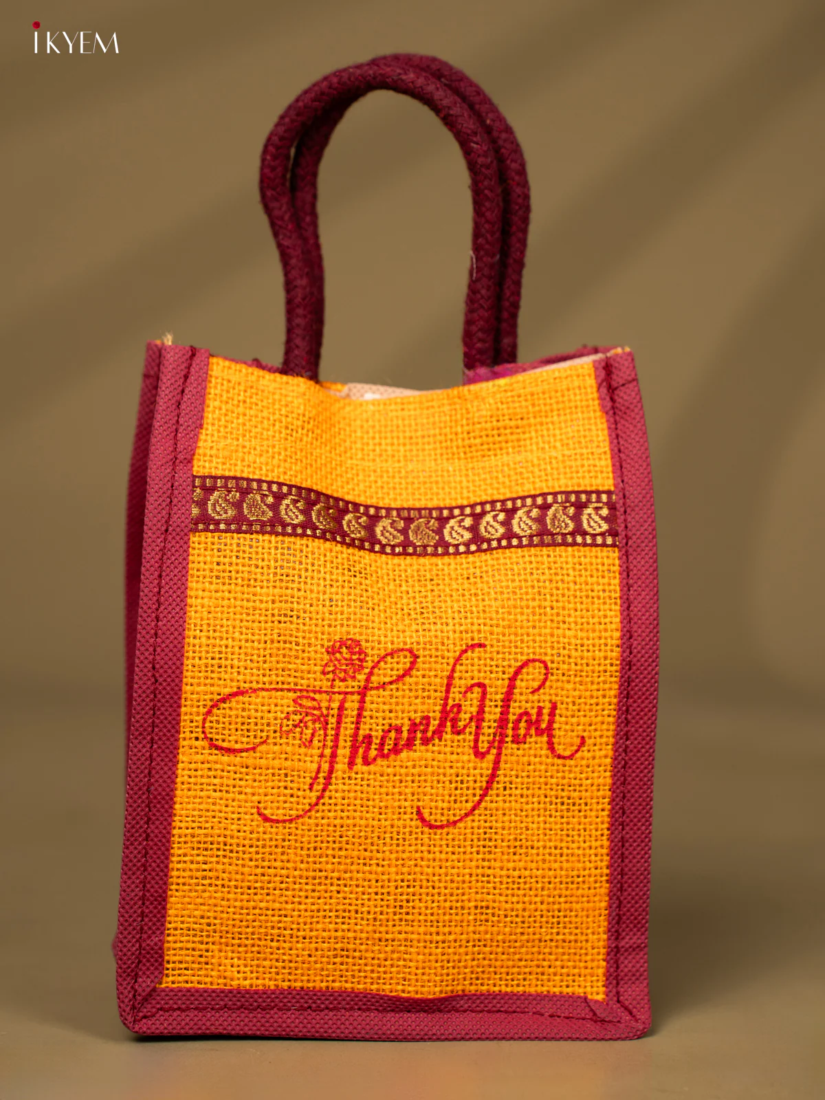 Yellow & Maroon Colour "Thank You" Printed Jute Bag - KD04126