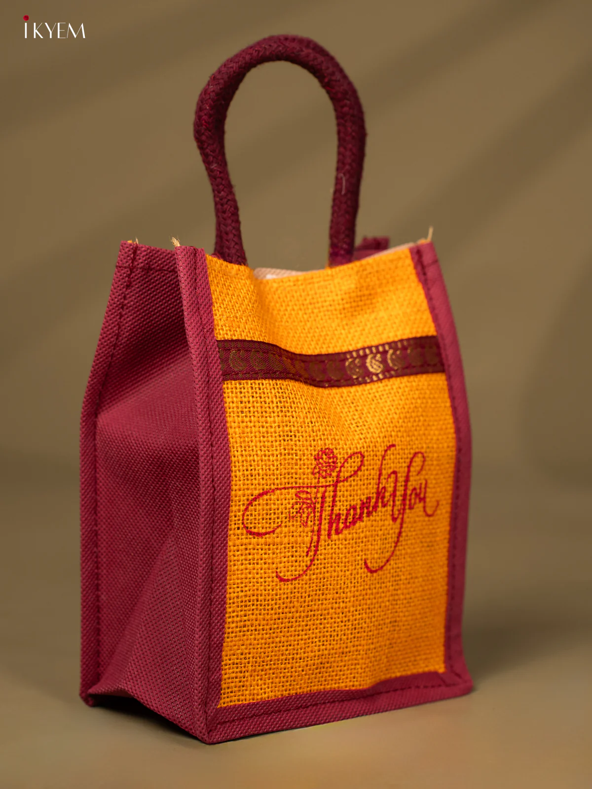 Yellow & Maroon Colour "Thank You" Printed Jute Bag - KD04126 - Image 2