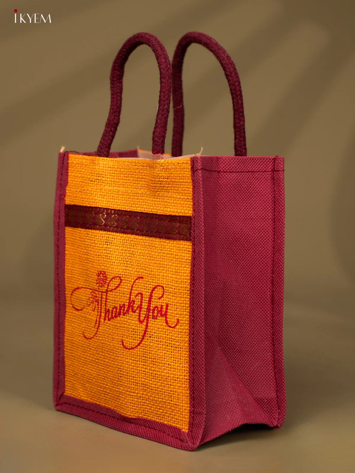 Yellow & Maroon Colour "Thank You" Printed Jute Bag - KD04126 - Image 3