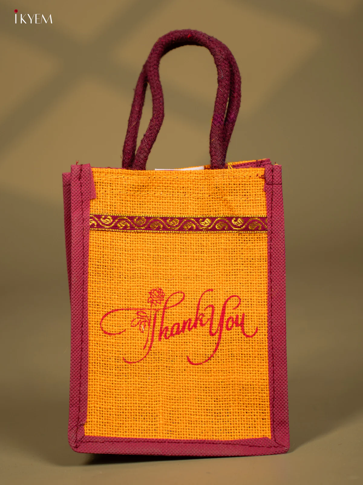 Elegant Yellow "Thank You" Printed Jute Bag - KG08127