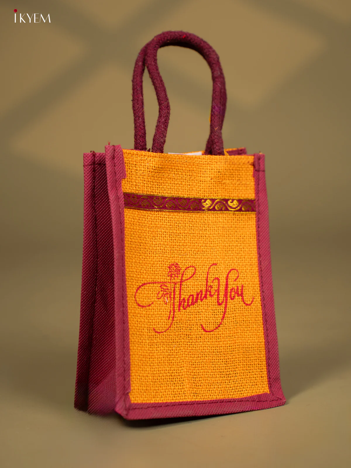 Elegant Yellow "Thank You" Printed Jute Bag - KG08127 - Image 2