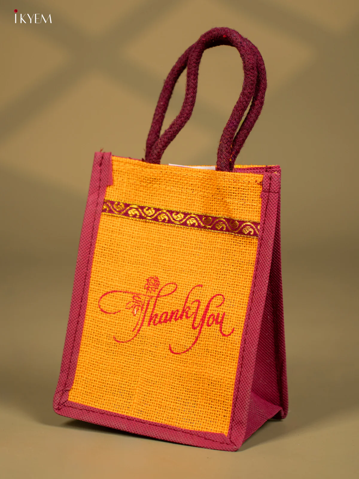 Elegant Yellow "Thank You" Printed Jute Bag - KG08127 - Image 3