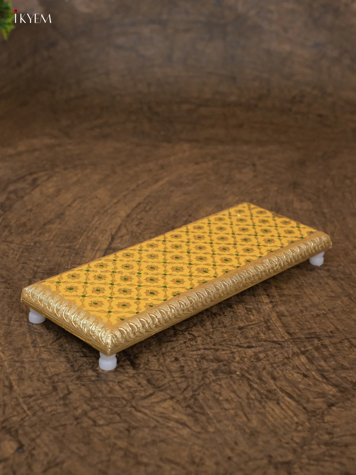 Yellow Wooden Bajot With Meenakari Design - KB17176