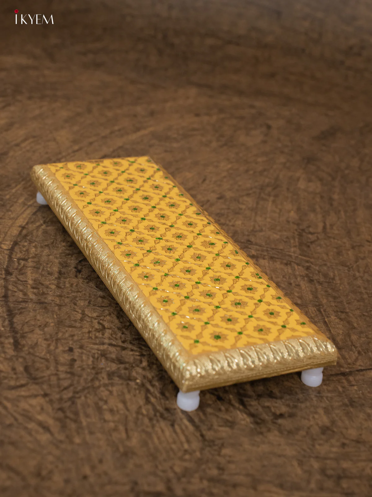 Yellow Wooden Bajot With Meenakari Design - KB17176 - Image 3