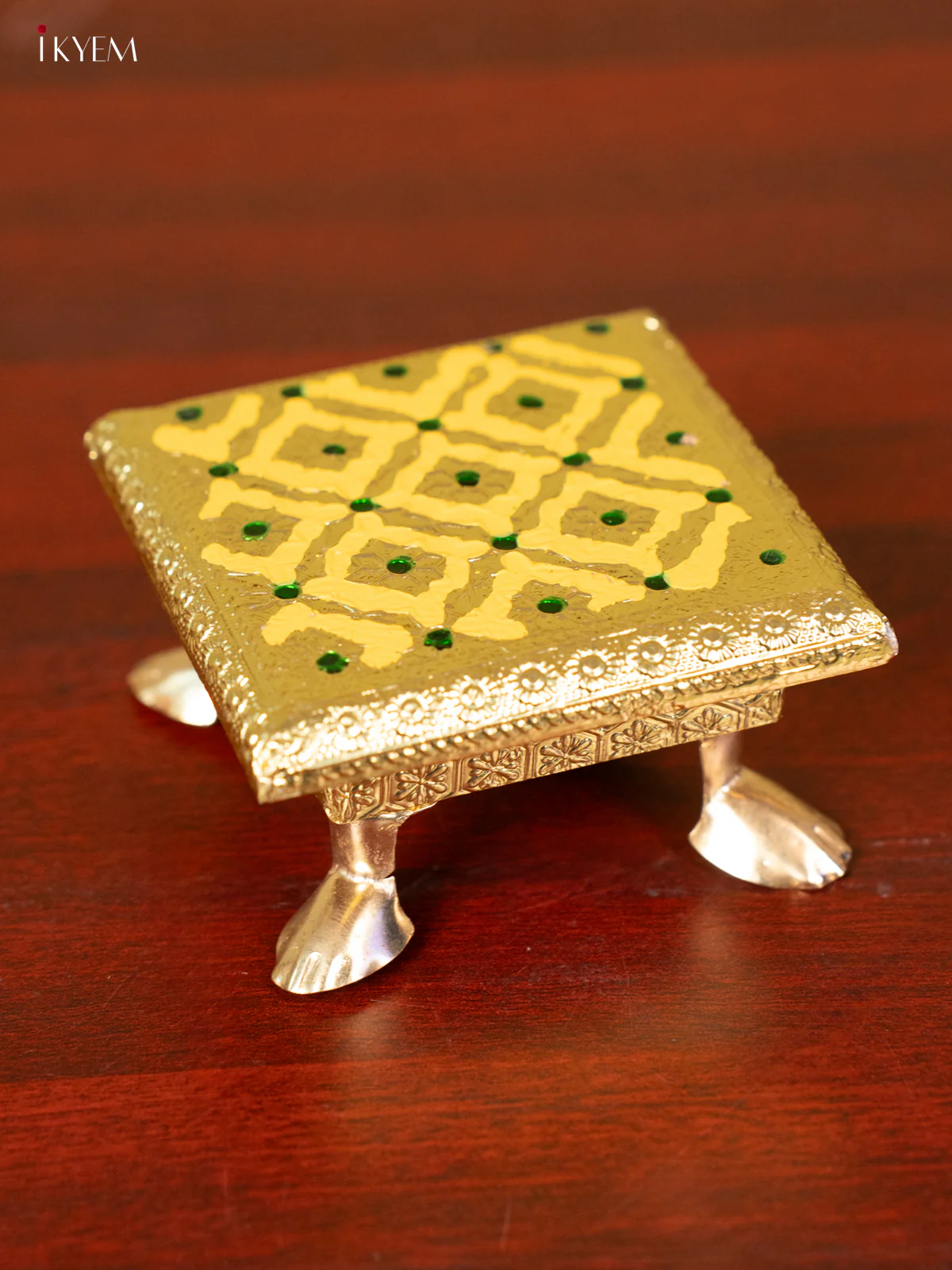 Yellow Wooden Bajot With Meenakari Design - KC11115